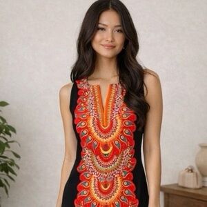 New York & Company - Mandala Print Dress Size Small Red Black Sleeveless Summer